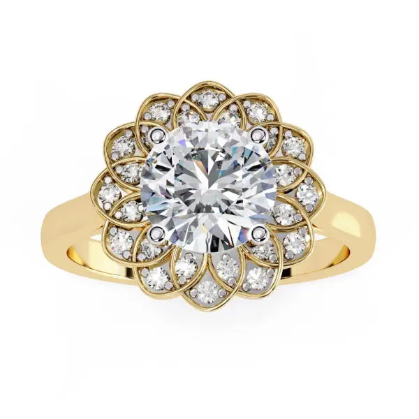 Round Floral Halo Engagement Ring